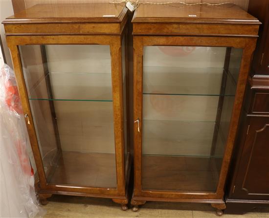 A pair of walnut display cabinets W.53cm